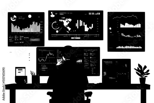 Carbon credit traders analyzing market data, vector design