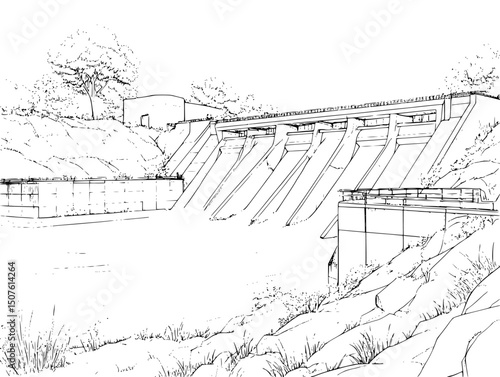 Dam generating hydroelectric power, vector design