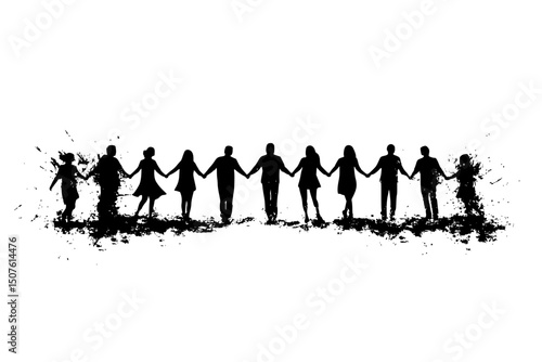 Demonstrators linking arms across street, vector design