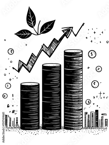 Education fund growth chart, black vector graphic
