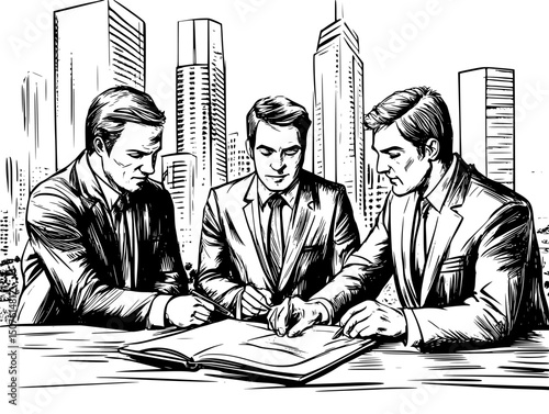 Energy executives reviewing contingency plans, vector illustration