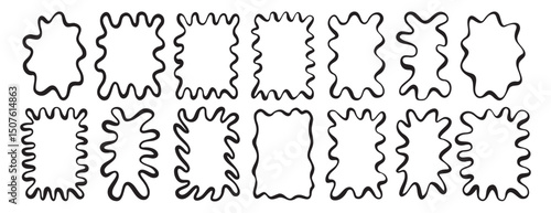squiggle frame set. Smooth wavy border template. Rectangle serrated retro groovy shapes set. Cute funky geometric posters for modern design