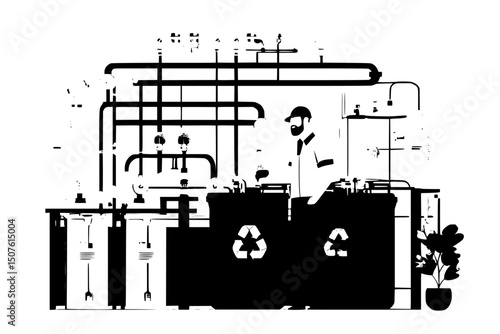 Factory installing water recycling system, vector illustration