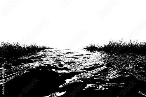 Feedlot waste lagoon bubbling, vector graphic