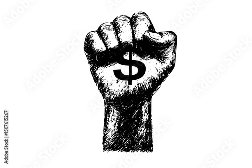 Fist raised against economic symbol, vector graphic