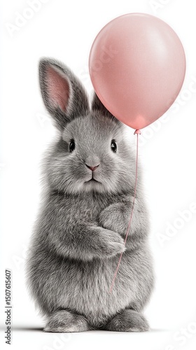 Fluffy Rabbit Holds a Pink Balloon in a Playful and Cheerful Moment Captured ...