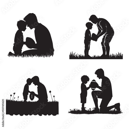 Father and Son Silhouette Vector Flat Family Design