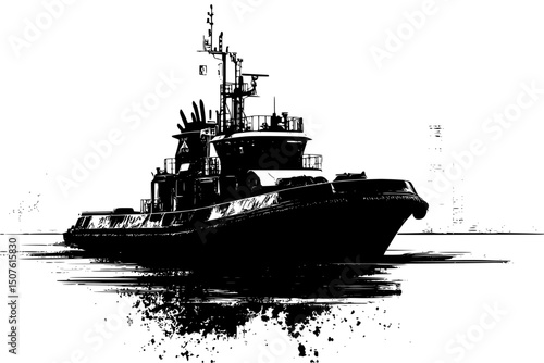 Industrial fleet surrounding small boat, vector illustration