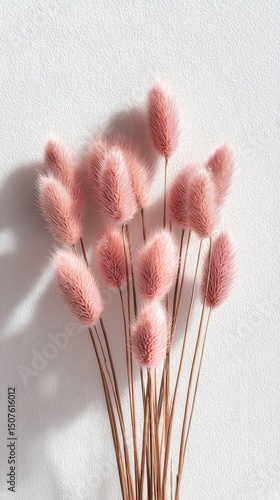 Pink Decorative Flowers Arranged Artistically on a Neutral Background for a V...
