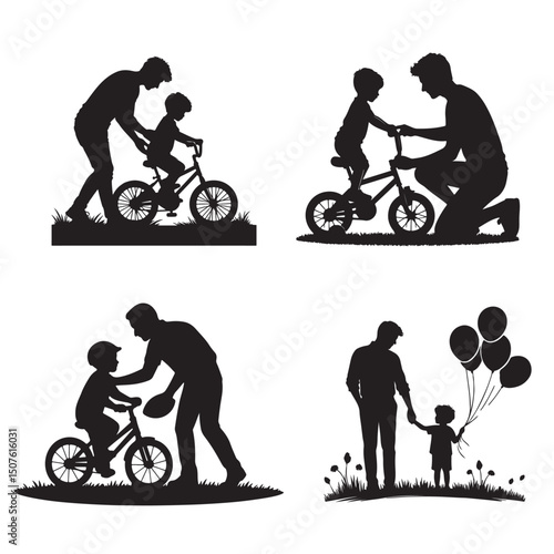 Modern Flat Silhouette Father and Son Together