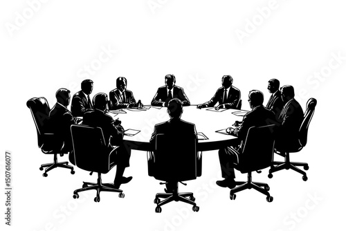 Leaders seated at summit conference, vector illustration art