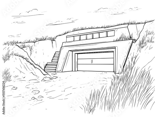 Luxury bunker alongside climate refugees, vector illustration art