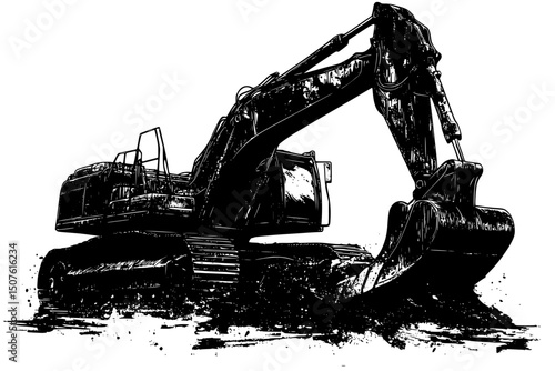 Machine adapting to changing conditions, black vector graphic