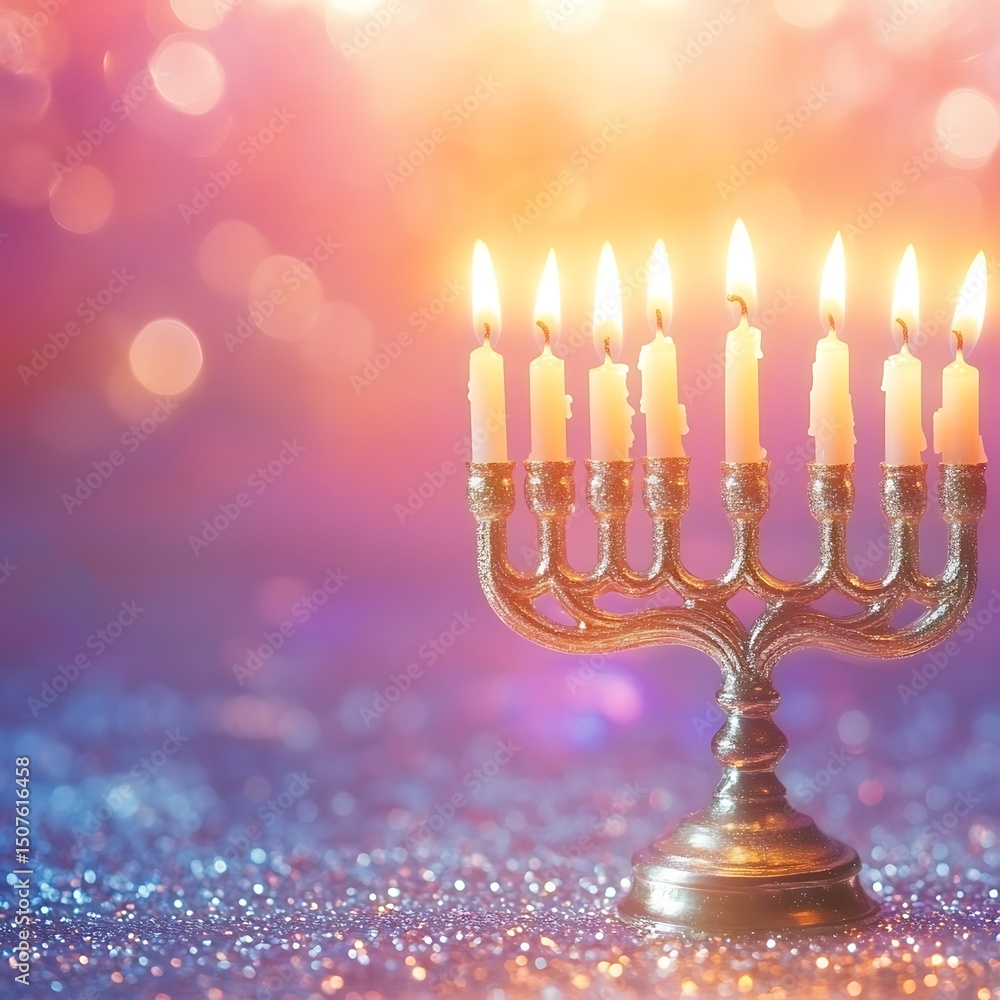 Hanukkah menorah with burning candles. Hanukkah menorah with burning candles.