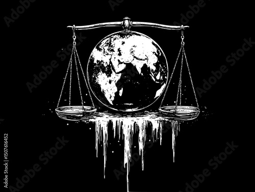 Melting globe on legislative scale, vector illustration
