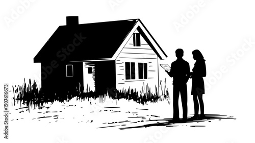 Mortgage refinancing paperwork being reviewed, vector illustration art