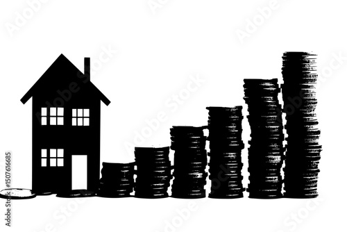 Monthly rent compared to mortgage payment, black vector graphic