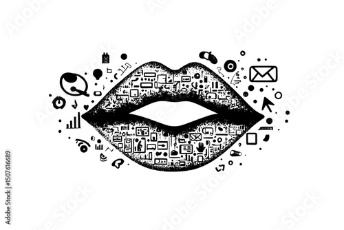 Mouth covered with platform symbols, vector graphic