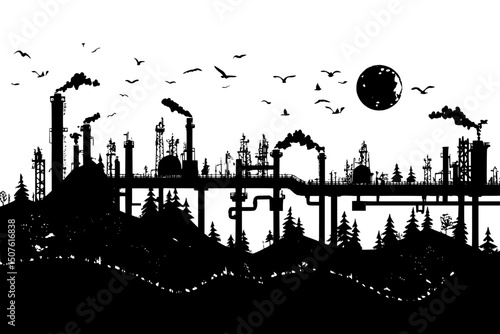 Oil pipelines crossing pristine landscapes, vector design