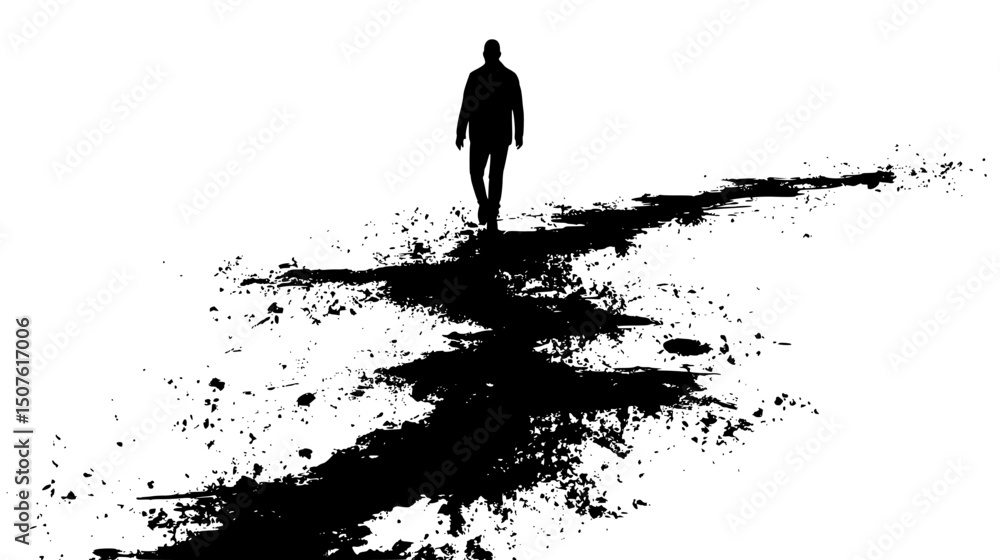 Fototapeta premium Person crossing milestone off list, vector graphic