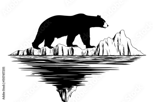 Polar bear on shrinking iceberg, vector graphic