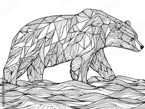 Polar bear on shrinking iceberg, black vector graphic