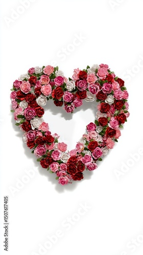 Beautiful Heart Made of Vibrant Roses in Various Shades for a Romantic Occasion