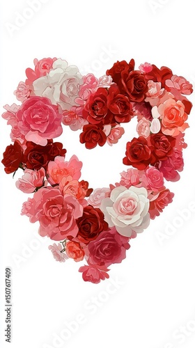 Heart Shape Made of Colorful Roses Symbolizing Love and Affection in Floral A...