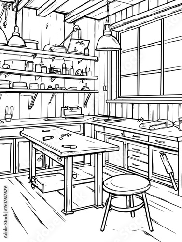 Repair workshop fixing broken items, vector illustration