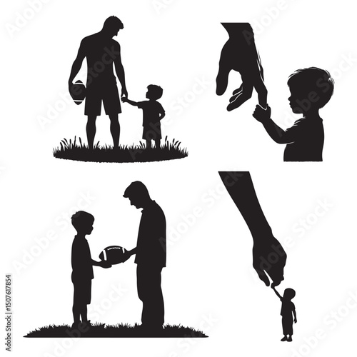Emotional Father and Son Moment Flat Silhouette Art 