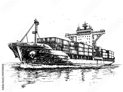 Ship containers unloading obsolete technology, vector design