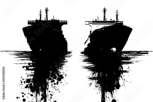 Ships redirecting between competing ports, vector graphic