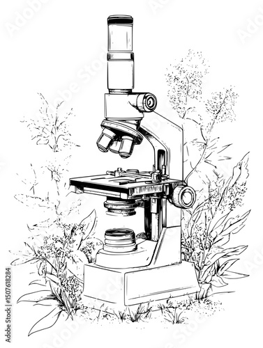 Soil microorganisms under microscope, vector graphic