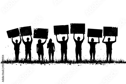 Supporters holding campaign signs high, vector graphic