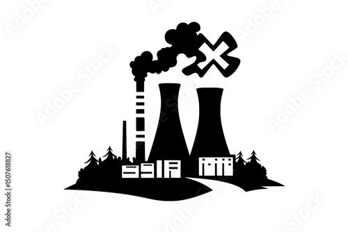 Uranium processing for fuel rods, black vector graphic