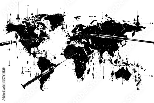 Vaccines heading abroad despite needs, black vector graphic