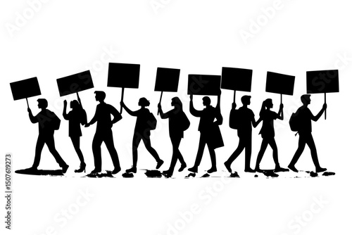 Youth marching with handmade signs, vector illustration