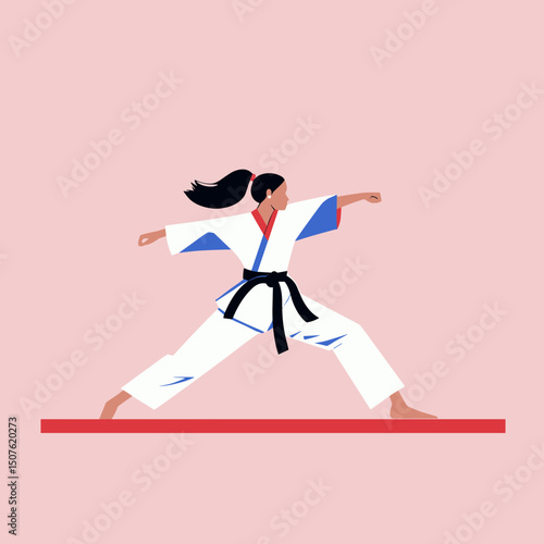Karate Practitioning: A dynamic illustration captures a strong karate practitioner in a powerful stance. Embodying discipline, focus, and the art of self-defense.