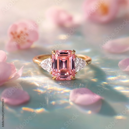 Elegant Pink Ring Displayed Among Soft Rose Petals in Natural Light