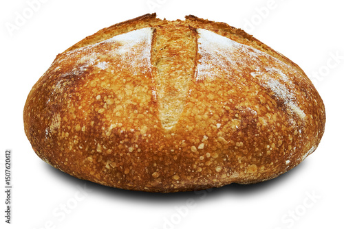 Sourdough bread loaf with a rustic crust and cross pattern on top, isolated on transparent background. PNG.