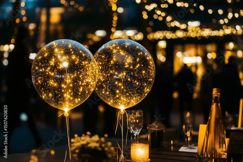 Celebration With Illuminated Balloons and Twinkling Lights at a Festive Eveni...