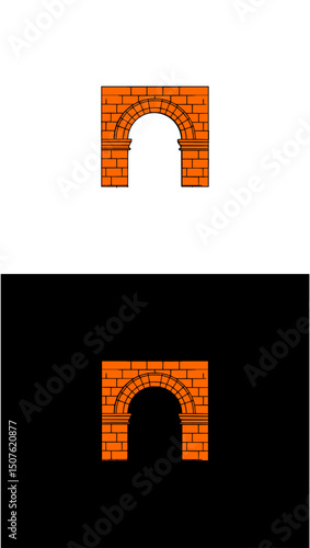 vector illustration of a bridge brick wall door vector