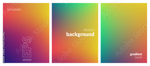 Abstract liquid background set. Gradient mesh. Effect bright color blend. Blurred fluid colorful mix. Modern design template for web covers, ad banners, posters, brochures, flyers. Vector image EPS