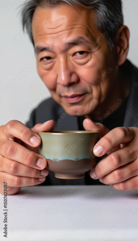 Elderly man holding teacup and looking thoughtfully at the camera Elderly man holding teacup and looking thoughtfully at the camera