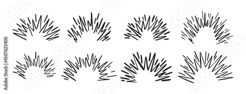 Cartoon doodle line hand drawn boom effect set. comic bomb explosion. energy hit, crash with sparks. Power action elements 