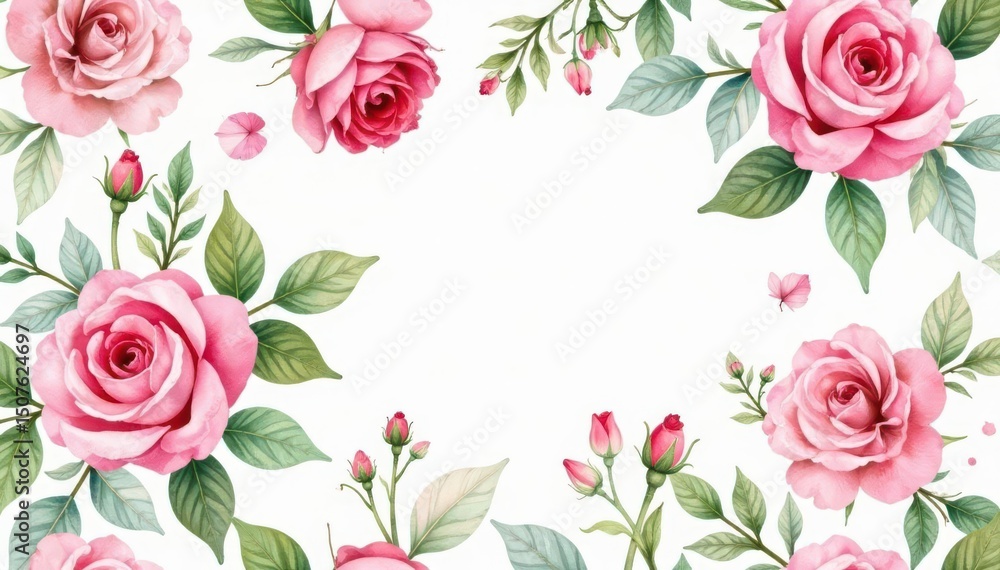 Naklejka premium Delicate watercolor roses & leaves, repeating pattern, spring, seamless, floral