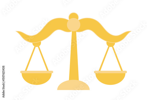 Golden scales silhouette. Symbol of justice and judgement. European constitution and code of laws. Jurisprudence and legal support. Liberty and democracy. Flat vector illustration