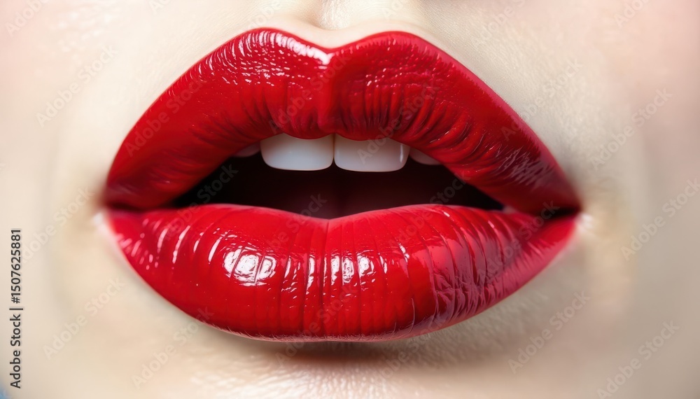 Obraz premium Close-up of crimson lips, stark white backdrop, flawless, design, advertisement