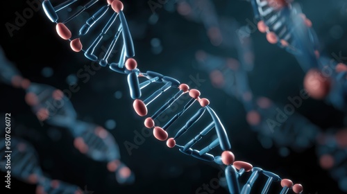 Abstract dna strands with glowing accents on dark background