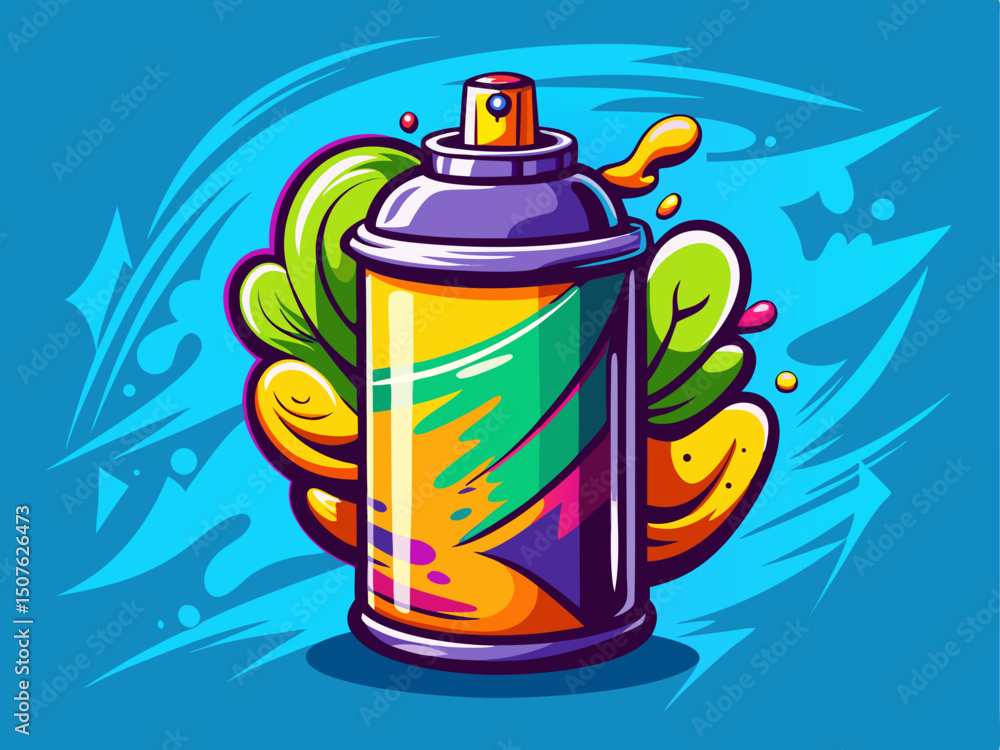 Fototapeta premium A professional vector of a graffiti-style spray paint can with vibrant label, shown alone